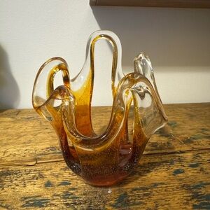 Vintage Amber Glass Art Sculpture